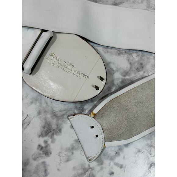Vintage 70s/80’s Genuine Peacock Feather Leather White Belt O/S ART. 9160 Taiwan - Picture 7 of 9